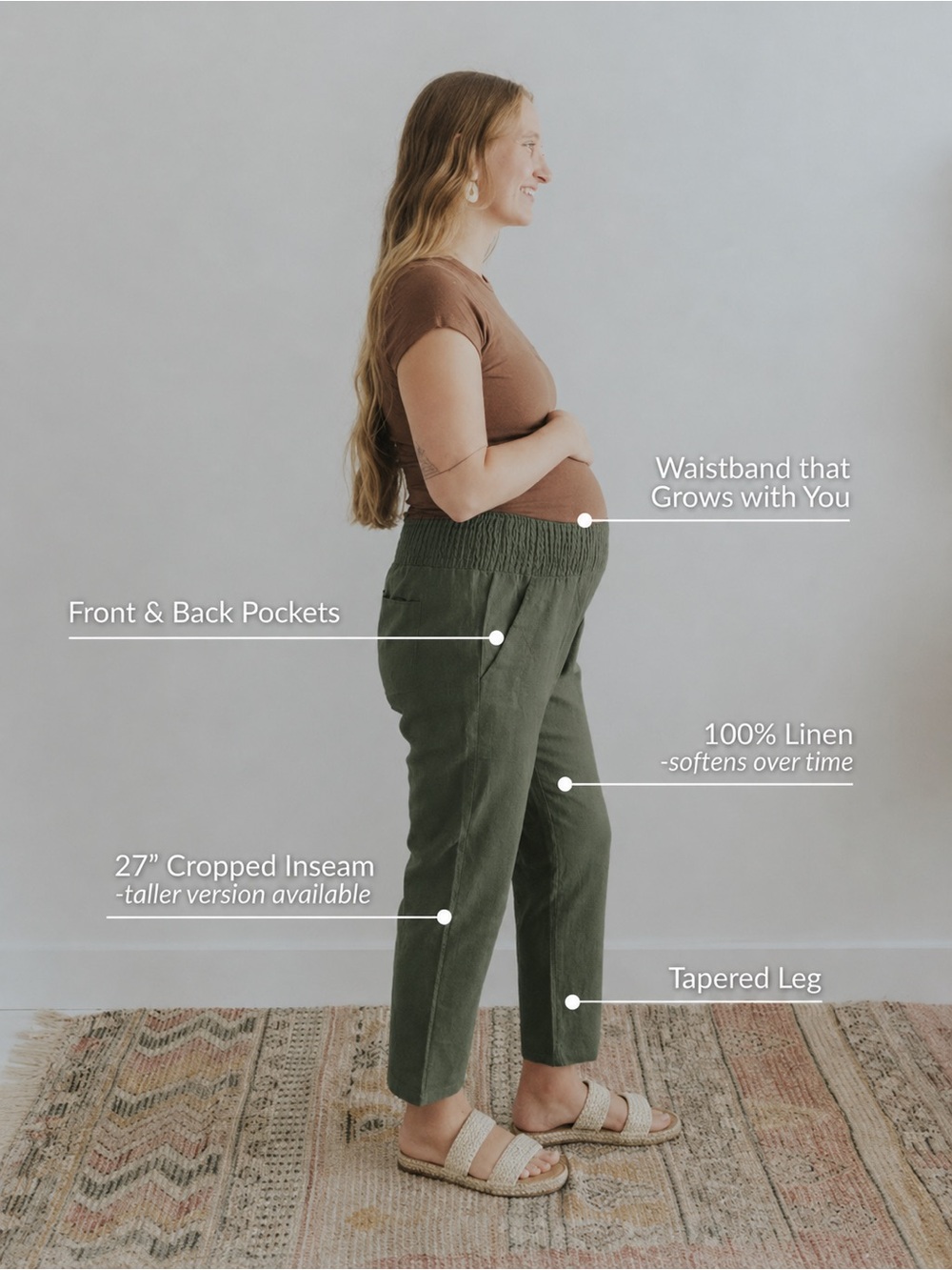 Emma Everyday Transitional Smocked Linen Pant M - Picture 6 of 7